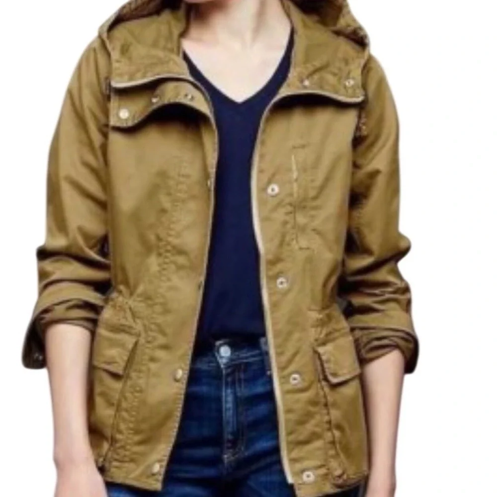 Gap Utility Jacket Women M Khaki Green Drawstring Hood Casual Outerwear Military